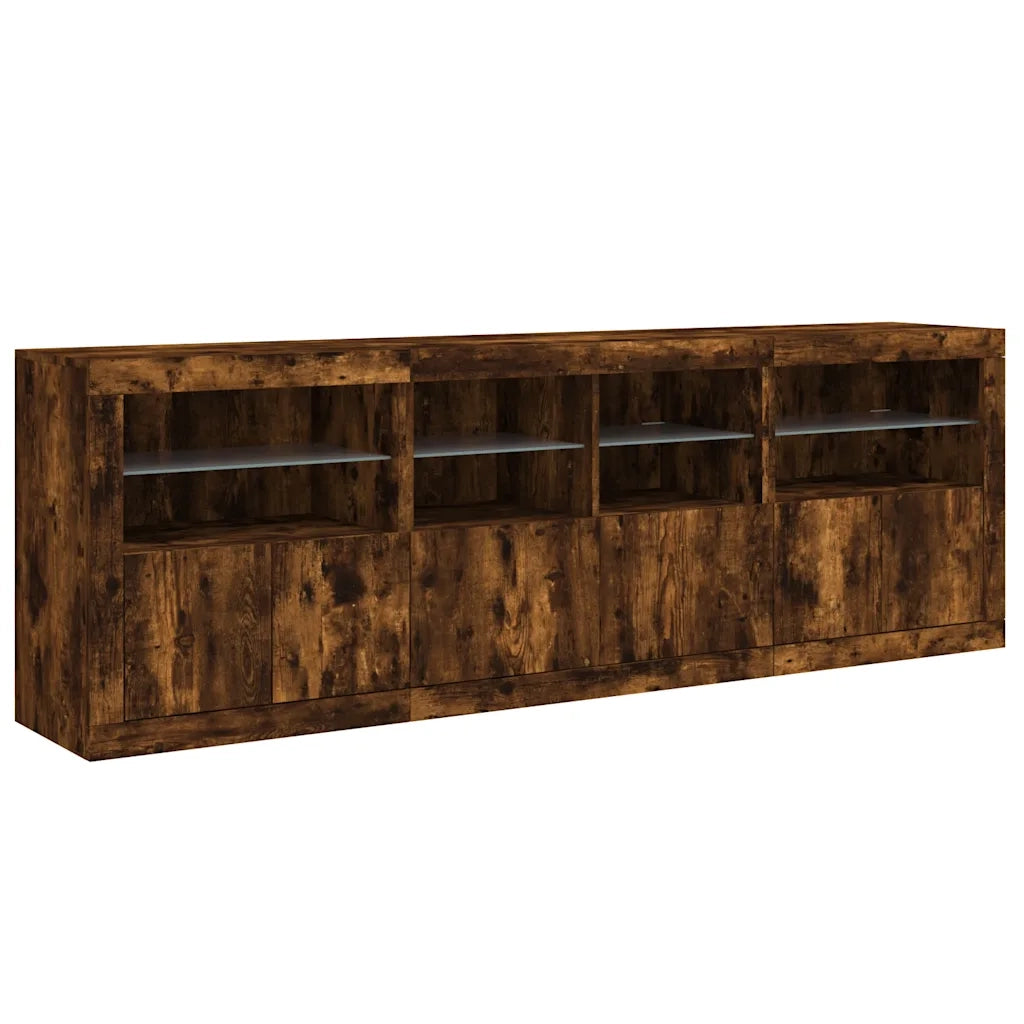 Credenza con Luci LED Rovere Fumo 202x37x67 cm 3209013