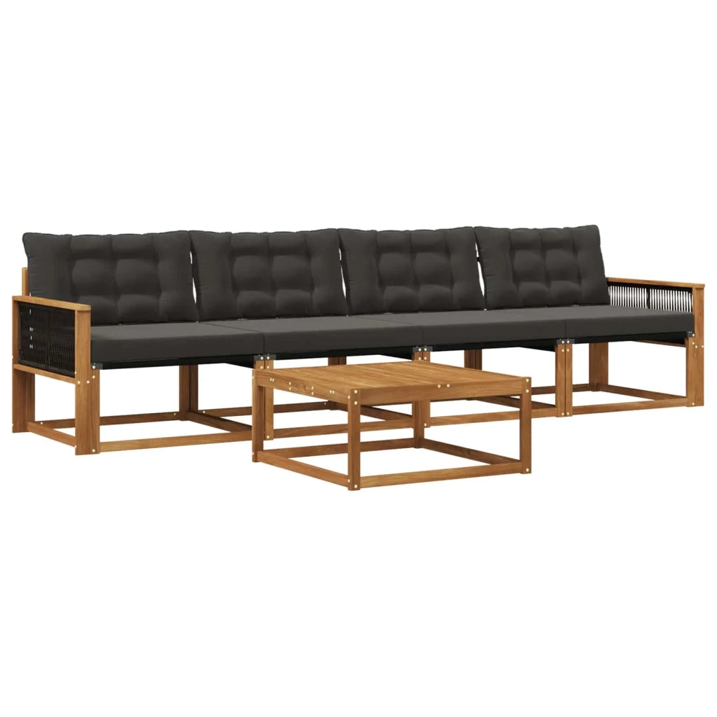 Set di divani da esterno con cuscino 5 pcs Naturale e Nero