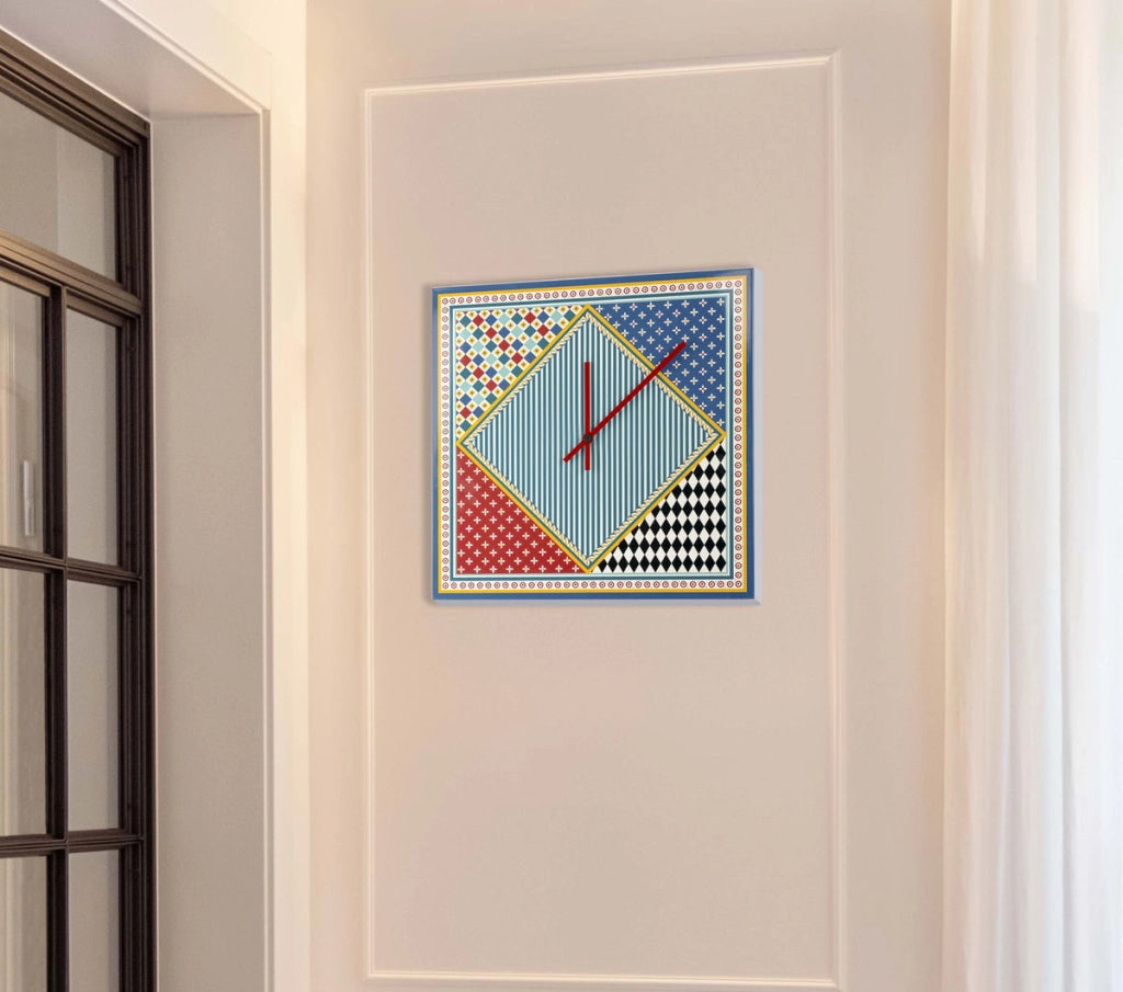 OROLOGIO GRANDE 50X50 DECOR IN CRISTALLO ACRILICO DECORATO DISEGNO FOULARD