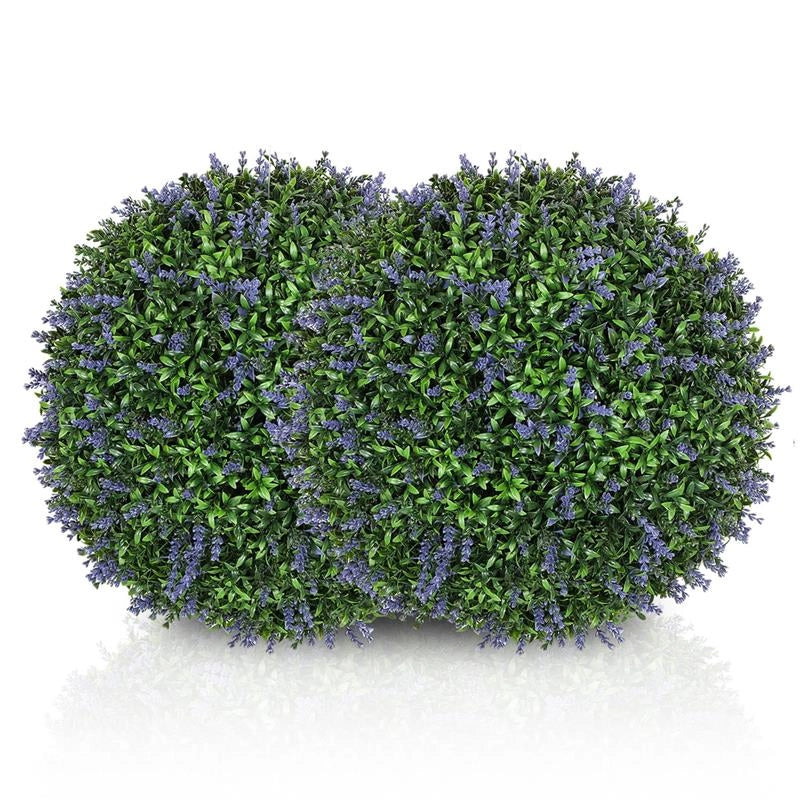 SET DI 2 PIANTE ARTIFICIALI A SFERA CON FIORI DI LAVANDA PER CASA E GIARDINO Ø 42 CM VERDE E VIOLA