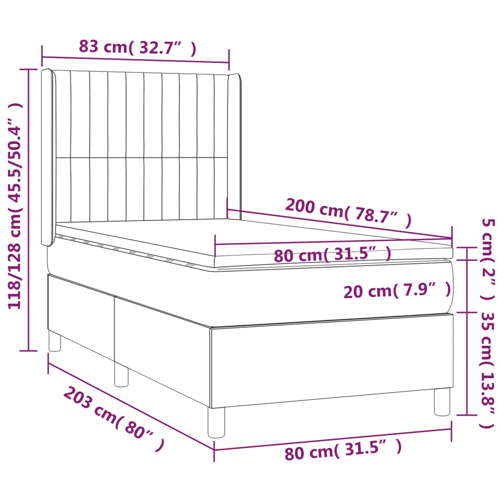 Giroletto a Molle con Materasso-Struttura Letto Grigio Chiaro 80x200 cm Velluto 498567