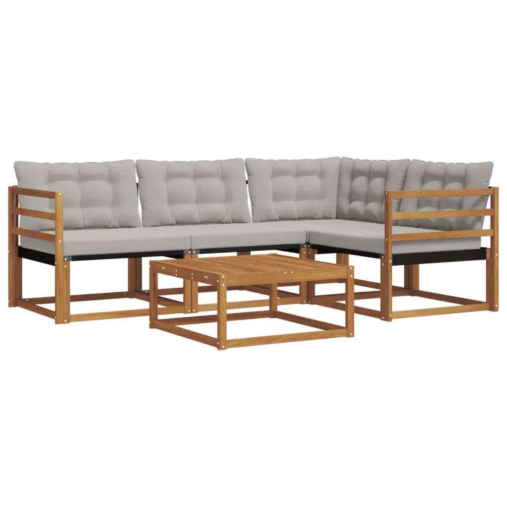 Set di divani da esterno 5 pcs Grigio Naturale e Chiaro