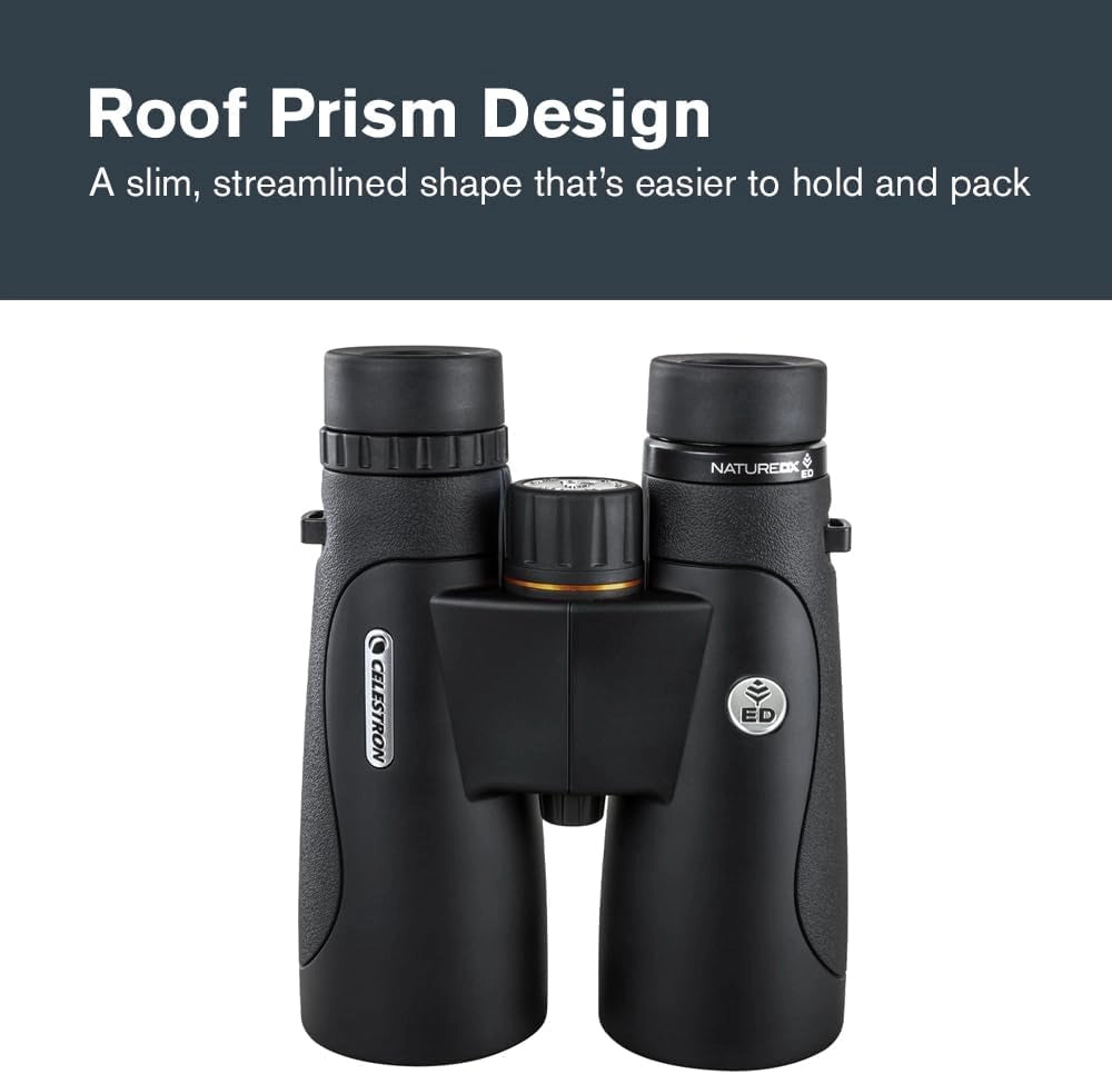 Celestron 72336 Nature DX ED 12x50 binocolo con obiettivo a bassissima dispersione esterni e birdwatching, ottica multistrato con prismi BaK-4, rinforzato in gomma, resistente ad acqua e nebbia