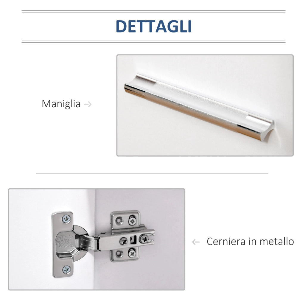EasyComfort Mobile TV Moderno Multiuso in Legno con 4 Ruote e Freni, 2 Ante con 2 Ripiani, 60x35x65 cm, Bianco