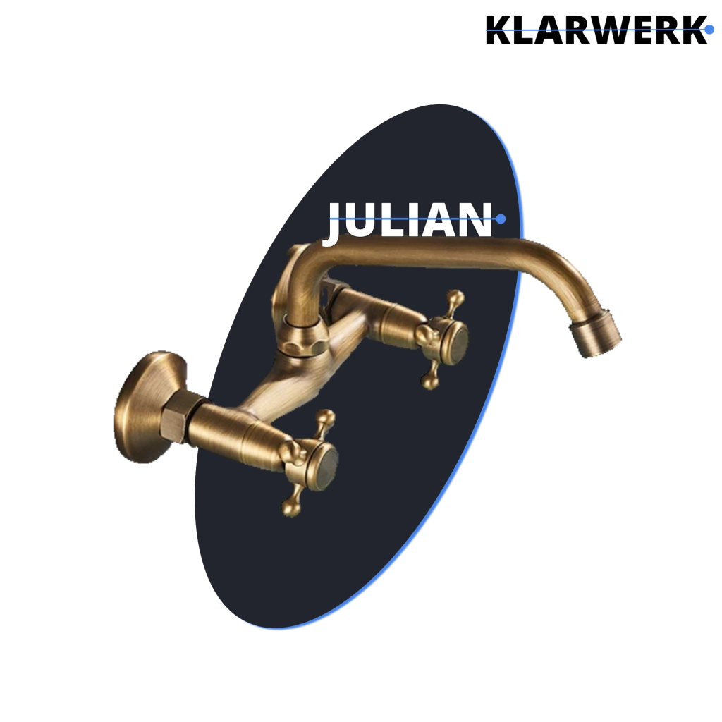 JULIAN | rubinetto miscelatore retrò da parete in ottone spazzolato | rubinetto vintage da cucina in acciaio inox - gastronomia ruotabile a 360°
