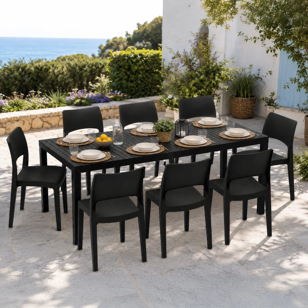 Salottino Outdoor Masiba, set Salotto da Esterno 8 Posti Made in Italy, Nero Antracite