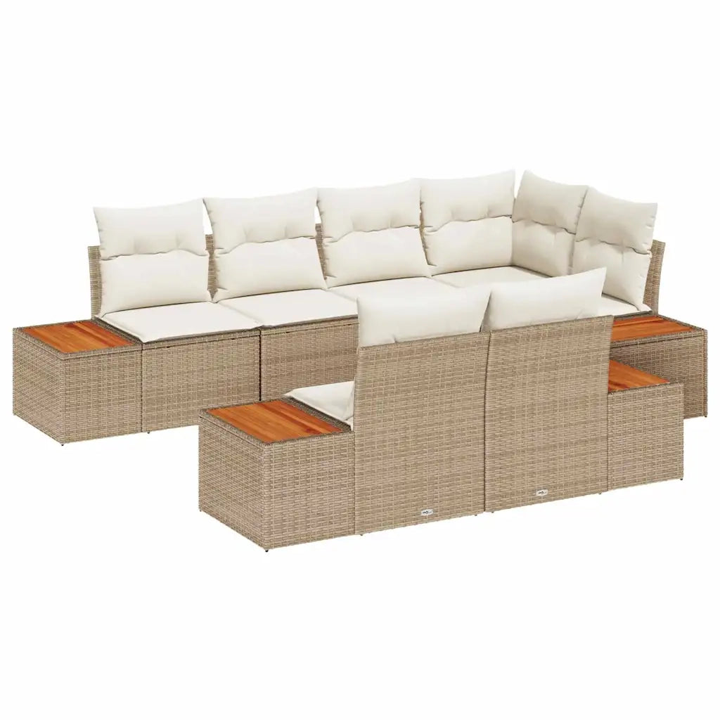 Set Divano da Giardino con cuscino 7 pcs Beige polyrattan
