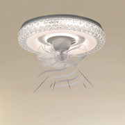 Trade Shop - Plafoniera Soffitto Tonda Cristalli Ventola Lampada Ventilatore Luce 3200k-6500k 33238 -