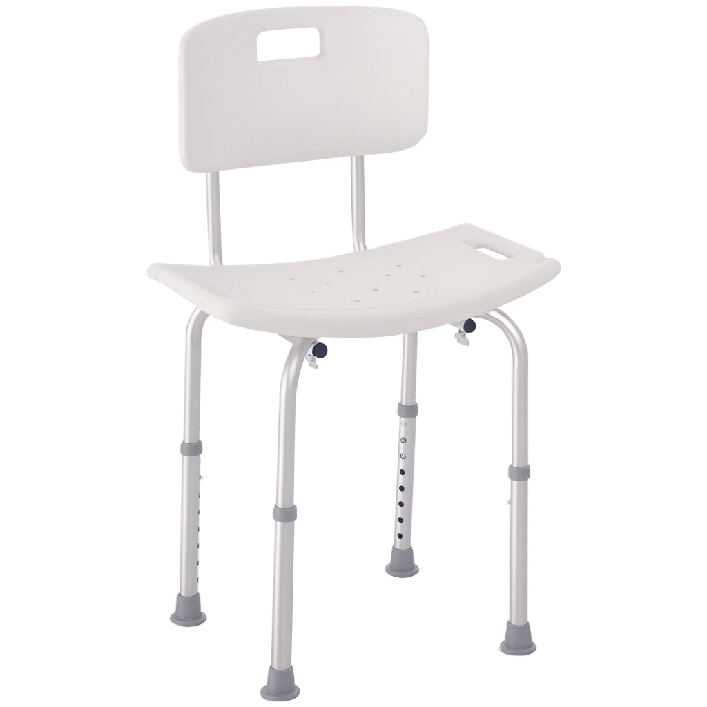 Sedia Doccia Antiscivolo e Regolabile con Fori di Drenaggio e Ventose. in Plastica e Alluminio. 50.6x43x71-88 cm