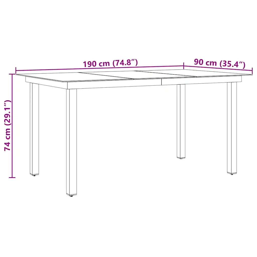 Tavolo da Giardino | Tavolino da esterno Nero 190x90x74 cm in Alluminio e Vetro