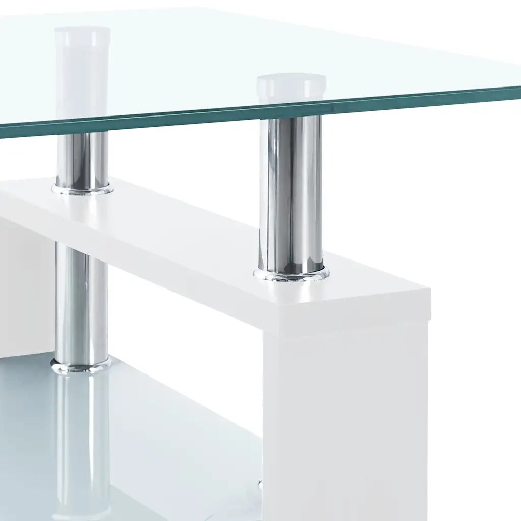 Tavolino Bianco e Trasparente 95x55x40 cm Vetro Temperato 330304