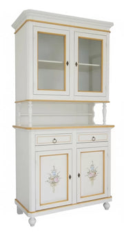 Cristalliera 2 porte shabby legno bianco decorata filo oro 104x43x208 - Mobili 2G