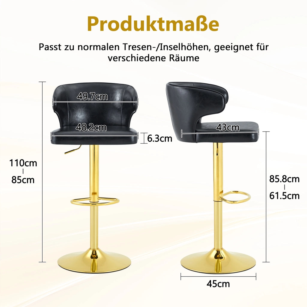 Sgabello da bar girevole 360° regolabile in altezza con poggiapiedi e schienale ergonomico in PU nero