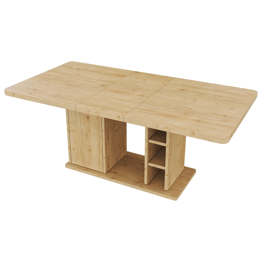 Tavolo da pranzo allungabile 140/180 x 80 cm, per 6–8 persone, con vano contenitore, colore rovere