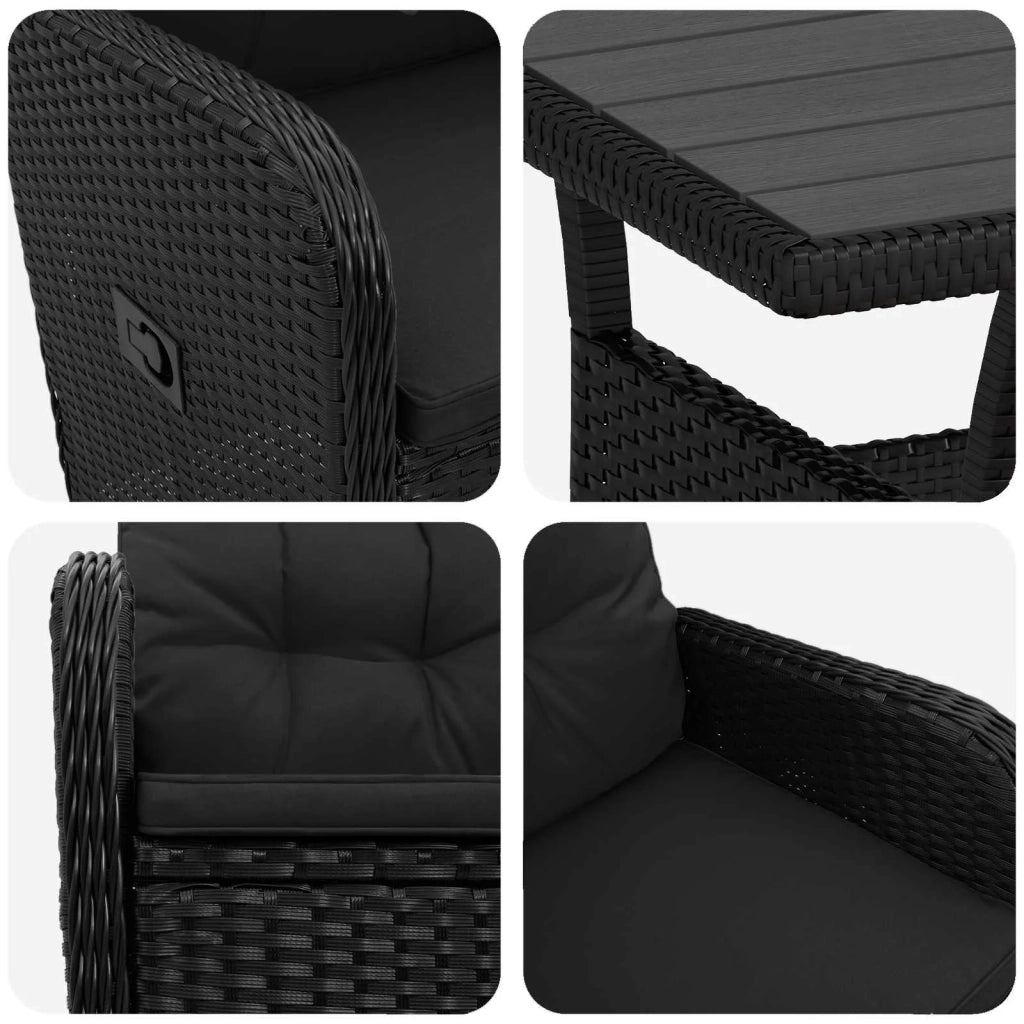 Set da pranzo per esterni 5 pz Nero polyrattan 3422257