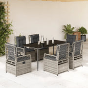 Set da Pranzo da Giardino 7 pz con Cuscini in Polyrattan Grigio