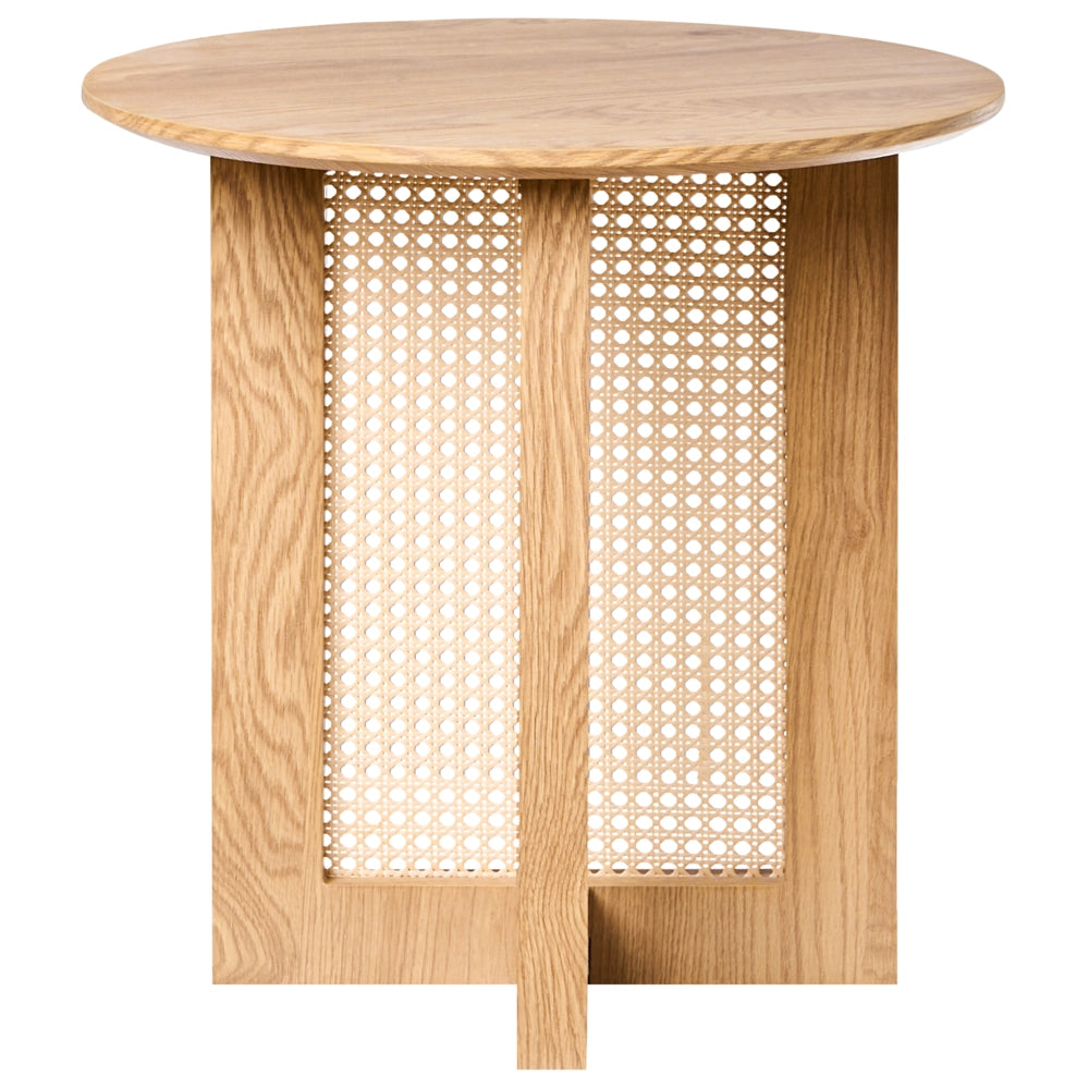 Tavolino moderno in MDF e rattan ø 50 cm Arredamento per il soggiorno Marrone chiaro
