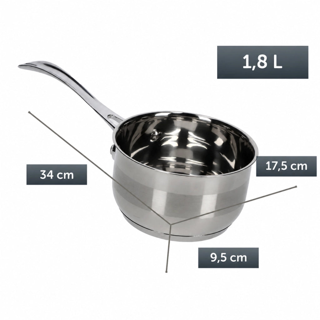 Pentola KADAX in acciaio inox, 1,8 L, con manico, adatta a piani cottura a gas e a induzione.
