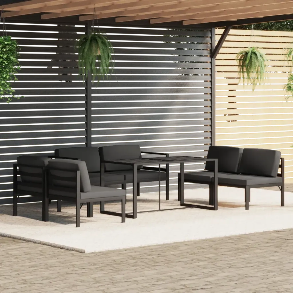 Set Divani da Giardino 7 pz con Cuscini in Alluminio Antracite cod mxl 35815