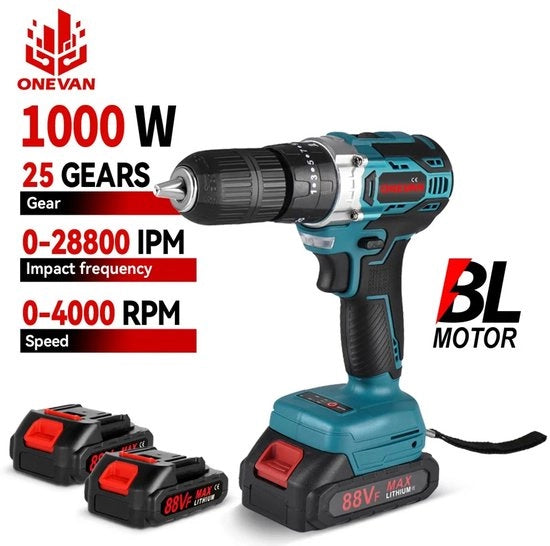Drill elettrico a percussione - Attrezzi a percussione - Attrezzo a percussione - Elettrica chiave inglese - Chiave inglese - Accu livello - Accu drill - Accu chiave inglese 4000 giri/min - 2x Accu