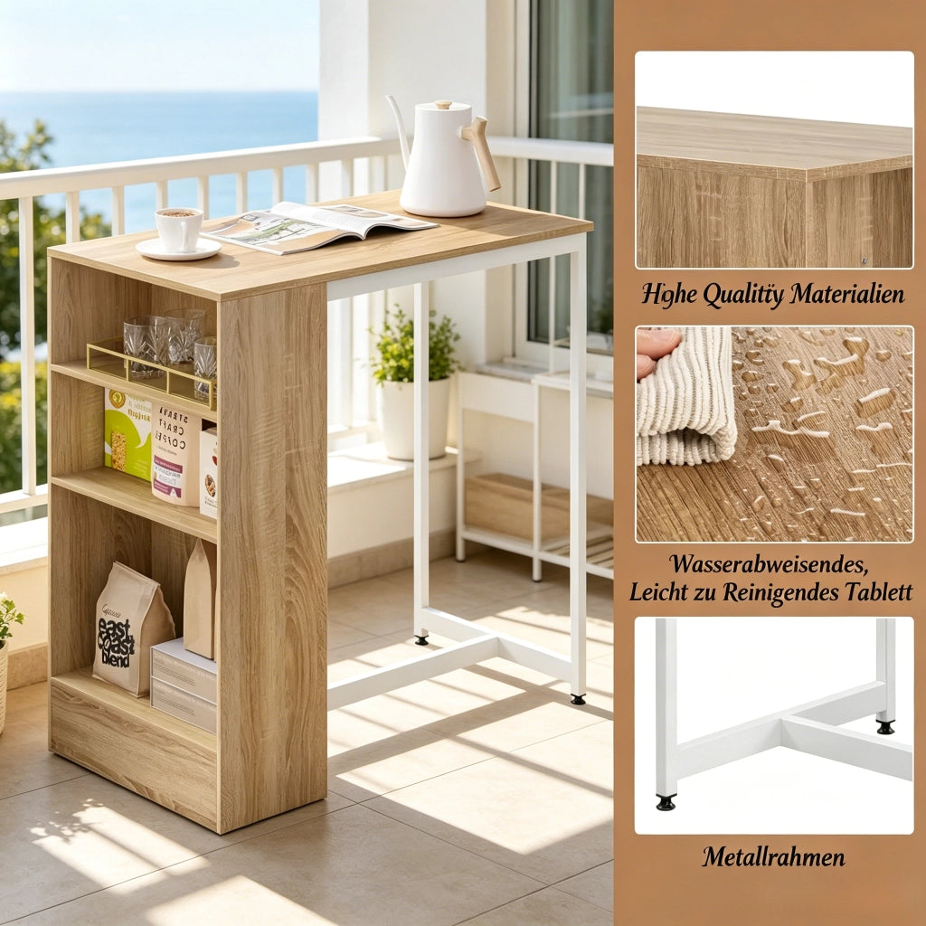 Tavolo da bar con scaffale portabottiglie e portabicchieri a 3 ripiani per cucina 91 × 49 × 91 cm