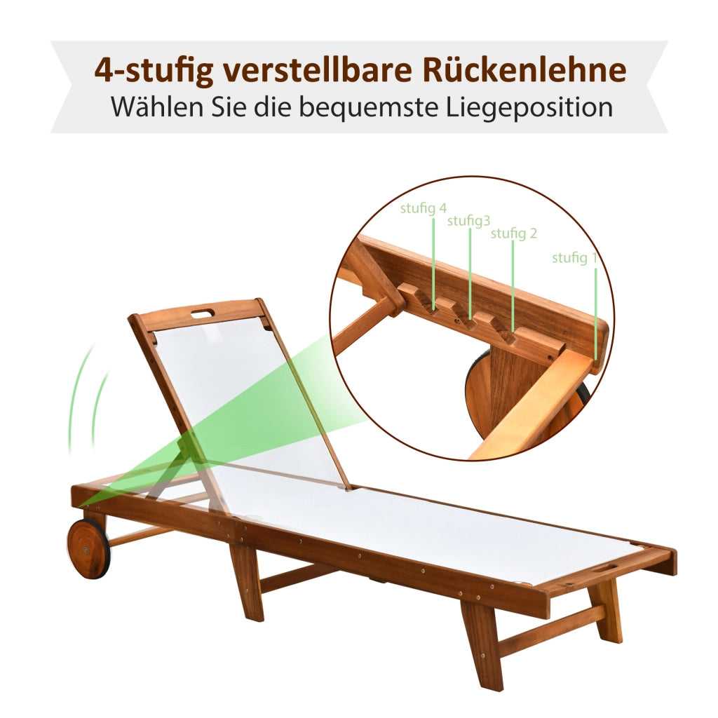 Lettino da giardino regolabile ¨C Minimal ¨C Legno acacia Tessuto Naturale+Bianco 198x55x30-88,5 cm