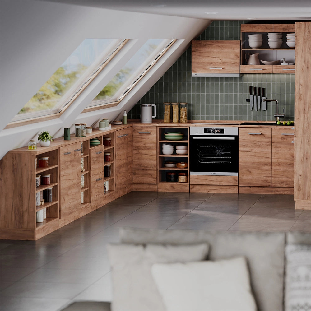 Mobile cucina sottotetto R-Line Rovere dorato/Rovere dorato 120 cm Set di 2 carcasse armadio profondità 60 cm Vicco