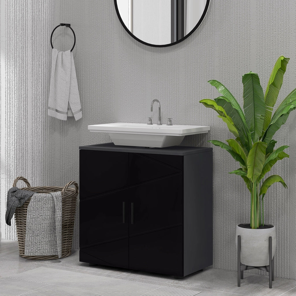 Mobile Sottolavabo Bagno con Armadietto 2 Ante ¨C zephmum ¨C Legno, 60x30x60 cm, Nero
