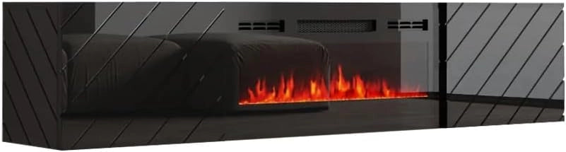 Mobile porta tv Roxy con camino elettrico cm183x35x38h nero lucido