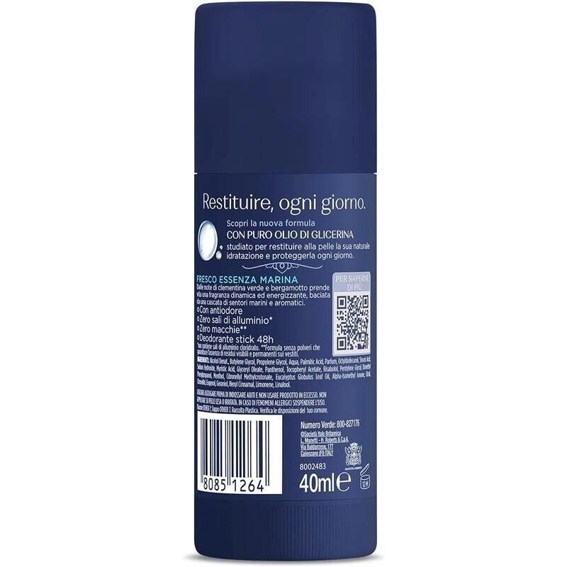 NEUTRO ROBERTS DEODORANTE STICK FRESCO UOMO ESSENZA MARINA CON ANTIODORE ZERO SALI DI ALLUMINIO ZERO 40 ML 48H