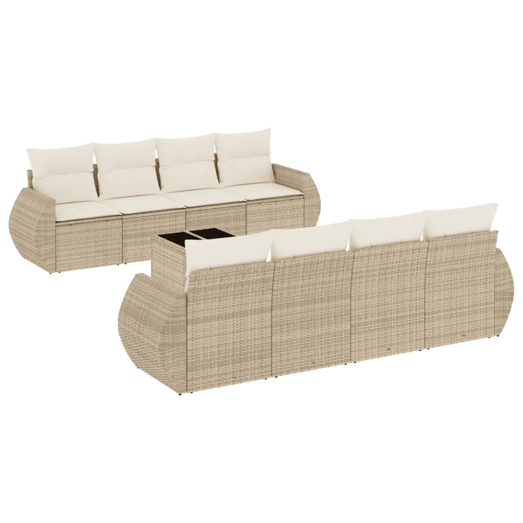 Set Divano da Giardino 9 pz con Cuscini Beige in Polyrattancod mxl 114174