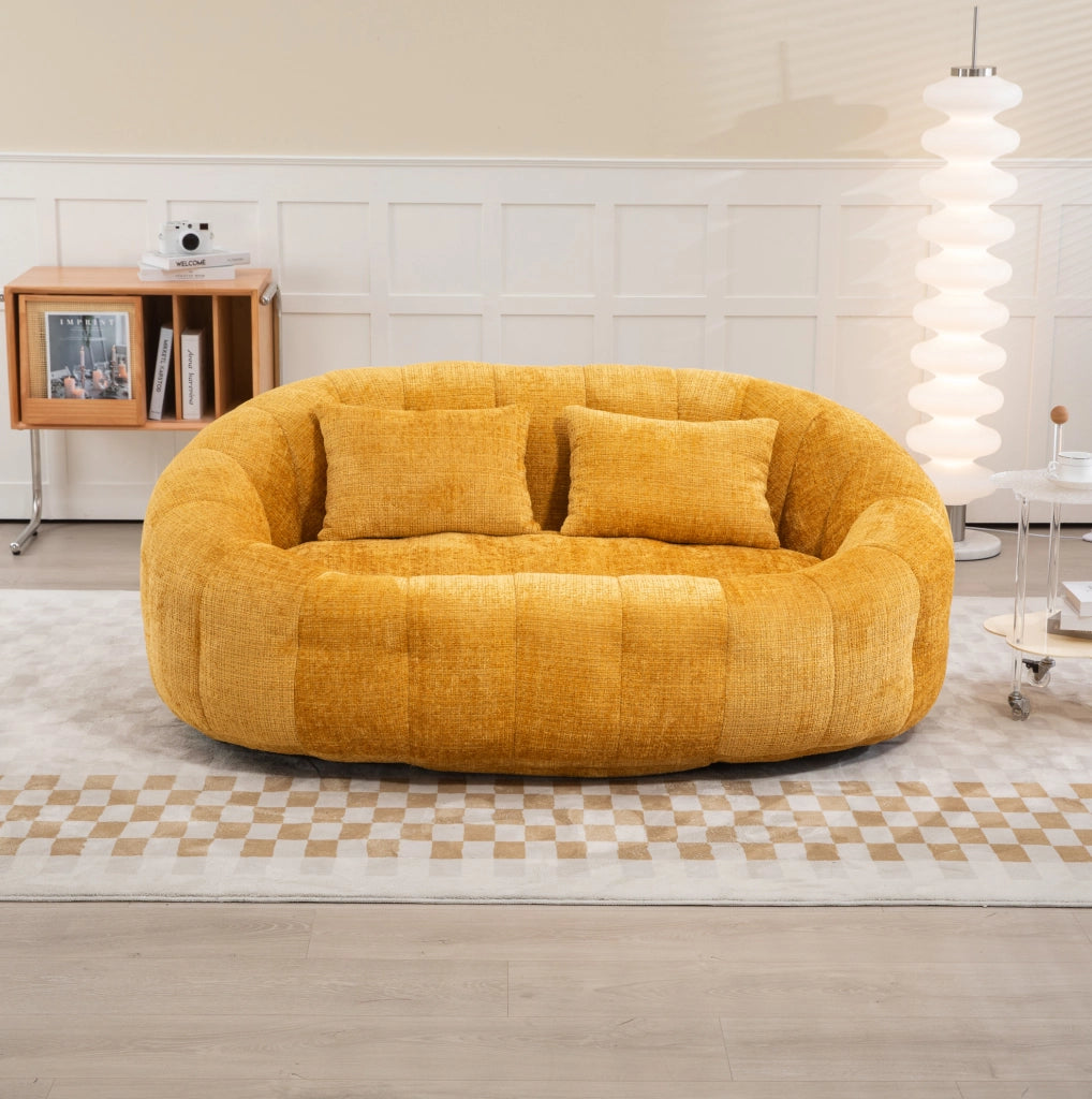 Divano lounge 2 posti 145x95x63 cm giallo, schienale alto, ciniglia e schiuma
