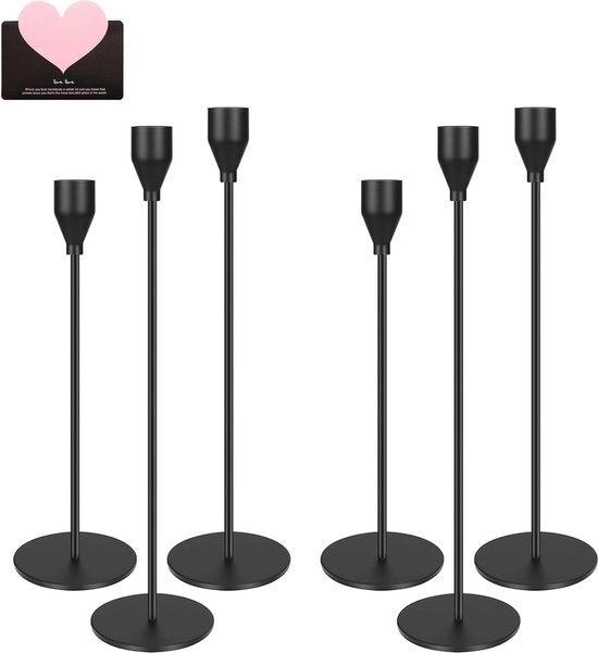 Set di 6 supporti per candela in vetro nero - 33/29/24 cm - Supporto per candela per matrimoni - Alta candela per soggiorno e decorazioni da tavola