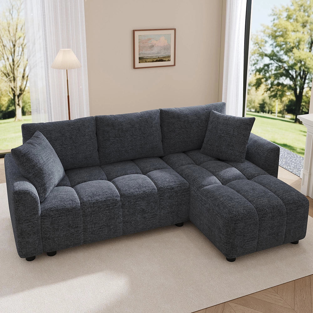 Divano angolare 3 posti - Xylo - Tessuto chenille con 2 cuscini decorativi