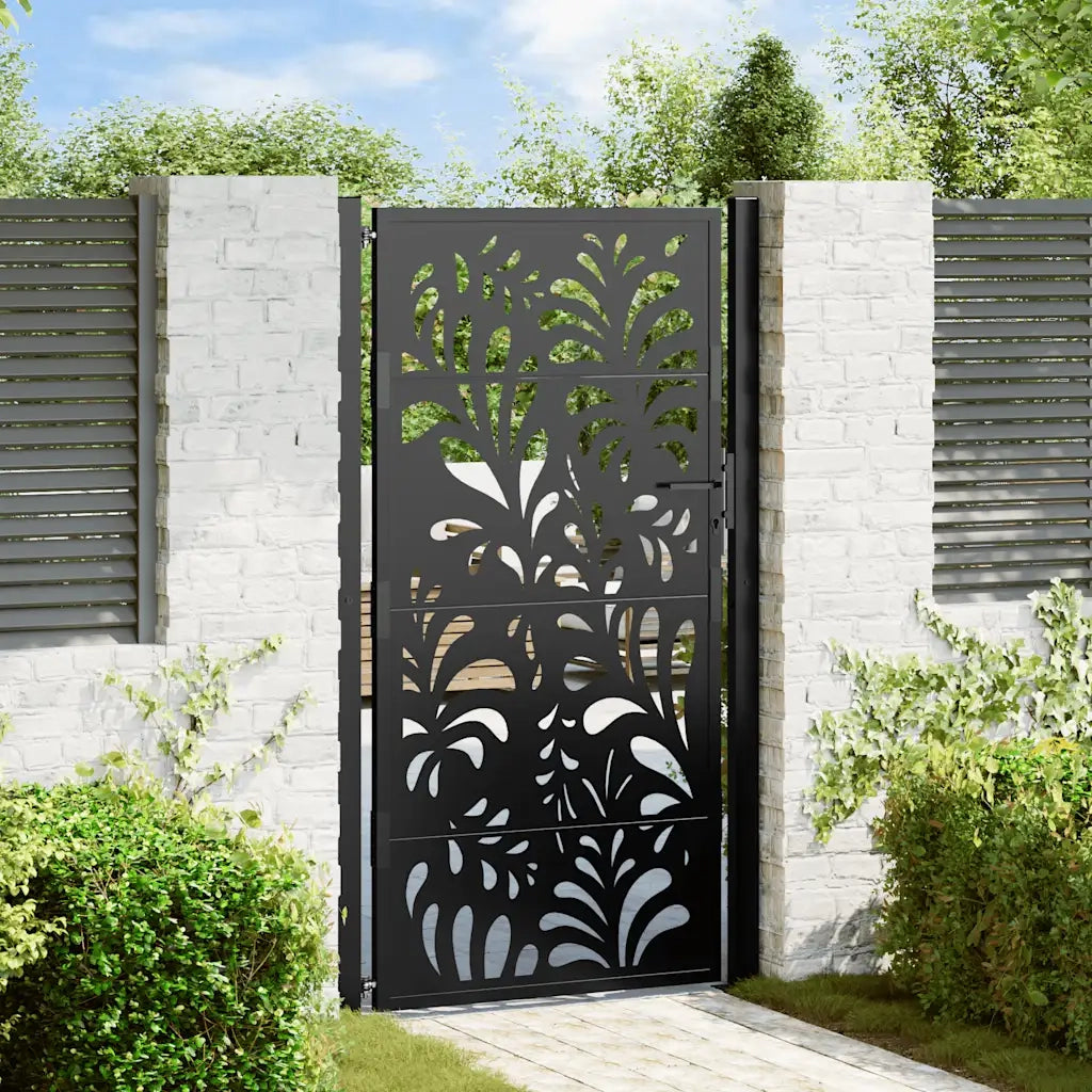 vidaXL Cancello Giardino Nero 105x180 cm in Acciaio Design Ondulato