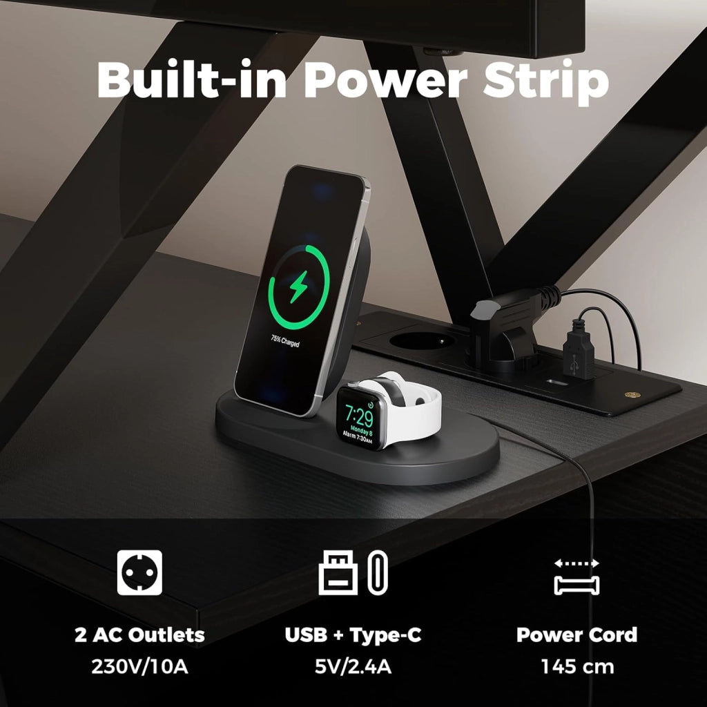 Mobile TV da 140 cm, Panca TV per TV da 55 a 65 pollici, Tavolo consolle a 3 livelli con luci a LED regolabili, cassetto in tessuto rimovibile, stazione di ricarica, per soggiorno, camera da