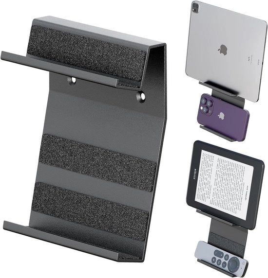Wandhouder metallico per 2 dispositivi con contenitori per smartphone e tablet, supporto universale per attrezzi per uso domestico, ufficio, studio - organizzatore multifunzionale con 2 contenitori