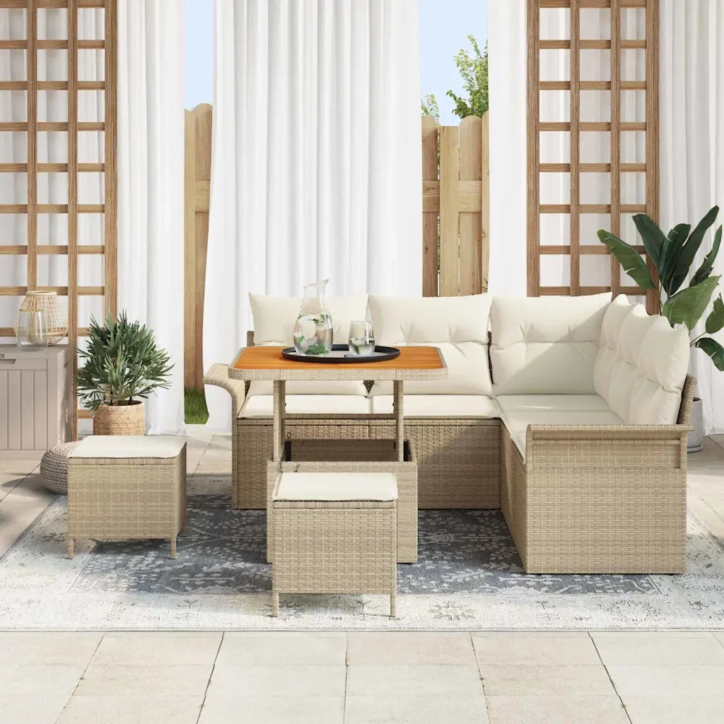 Set Divano da Giardino con cuscino 8 pcs Beige polyrattan