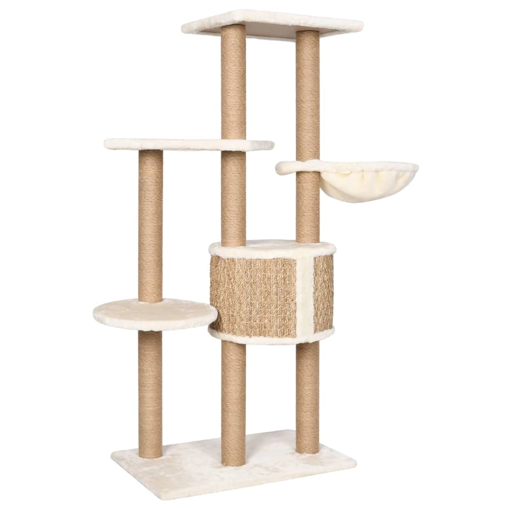 Tiragraffi per gatti torre per arrampicata giocattolo piattaforma per arrampicata con tiragraffi 126 cm erba marina Beige 02_0022446