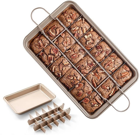 Piatto per biscotti con distributore, set di teglia antiaderente, teglia in acciaio inossidabile con manico, adatto per forno, 18 forme per biscotti quadrati preforme (30,48 cm x 20,32 cm)