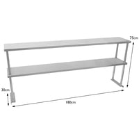 Ripiano con Mensole per Tavolo in Acciaio Inox da Cucina Ristorante, Sovrastruttura di Appoggio per Tavoli in Acciaio Inossidabile Resistente alla Corrosione - Doppia - 180cm