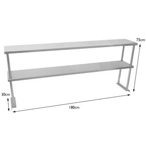 Ripiano con Mensole per Tavolo in Acciaio Inox da Cucina Ristorante, Sovrastruttura di Appoggio per Tavoli in Acciaio Inossidabile Resistente alla Corrosione - Doppia - 180cm