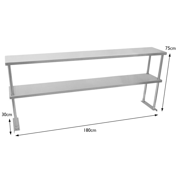 Ripiano con Mensole per Tavolo in Acciaio Inox da Cucina Ristorante, Sovrastruttura di Appoggio per Tavoli in Acciaio Inossidabile Resistente alla Corrosione - Doppia - 180cm