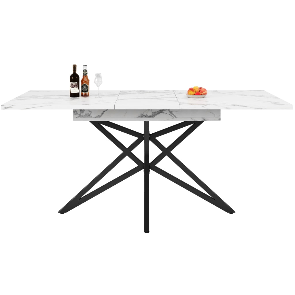 Tavolo da pranzo allungabile 120/160 x 80 x 76 cm con piano effetto marmo e gambe in metallo