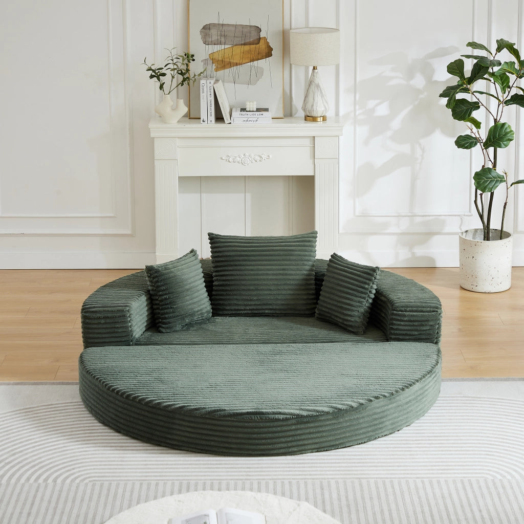 Divano Letto Rotondo 2 in 1 ¨C MINIMAL ¨C Tessuto con Tasche