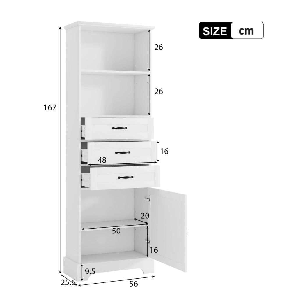 Mobile da bagno in MDF bianco con cassetti e vani aperti