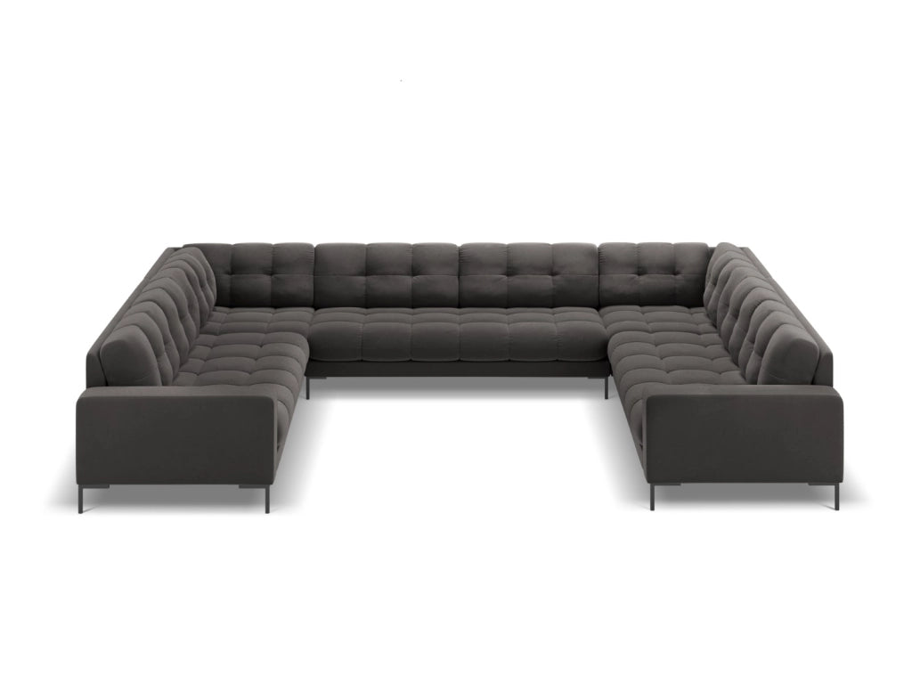 Cosmopolitan Design - Divano panoramico "Bali" 9 posti in velluto grigio scuro 