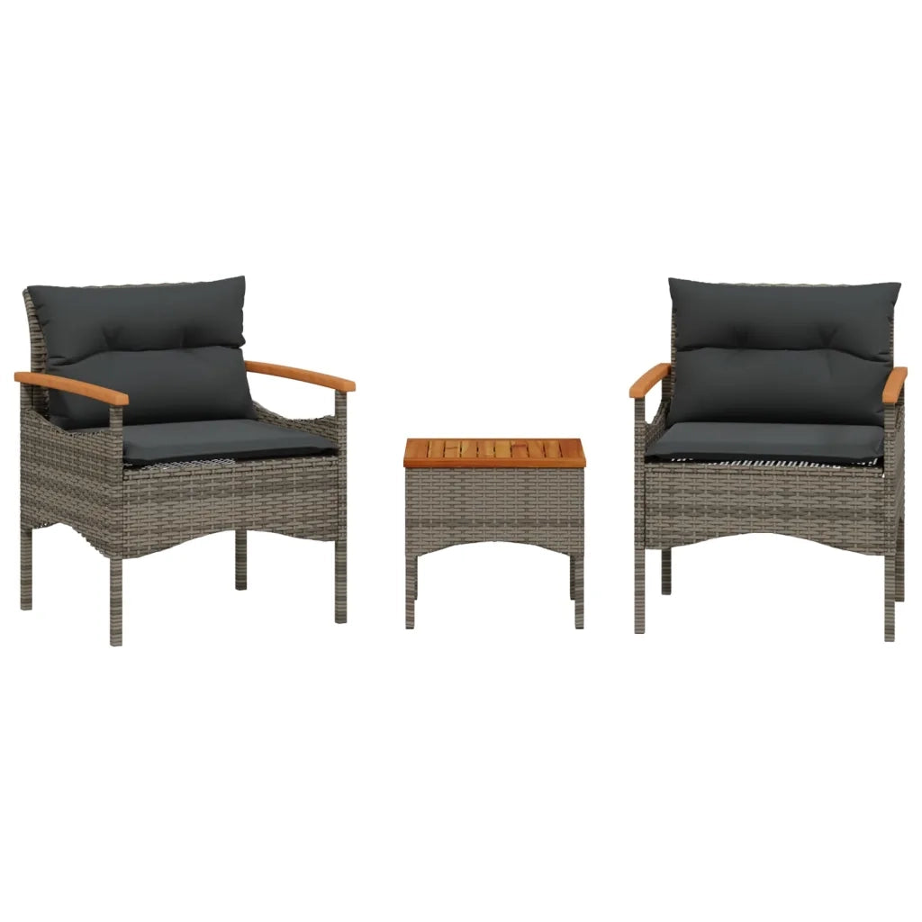 Set Divani da Giardino 3 pz con Cuscini Grigio in Polyrattan 368405