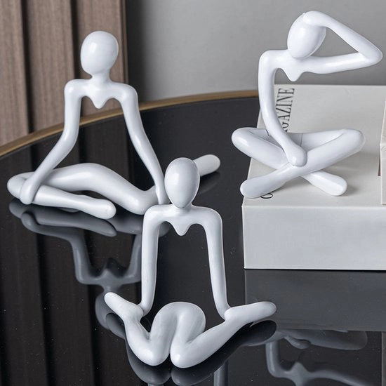 Set di 3, Mini Pensieri Abstracti, Beadoni Bianchi, Decorazione di Interno Stile Moderno, Scultura d'Arte Moderna, per Salotto, Ufficio, Tavolo, Decorazioni Decorative Artistiche - plastica