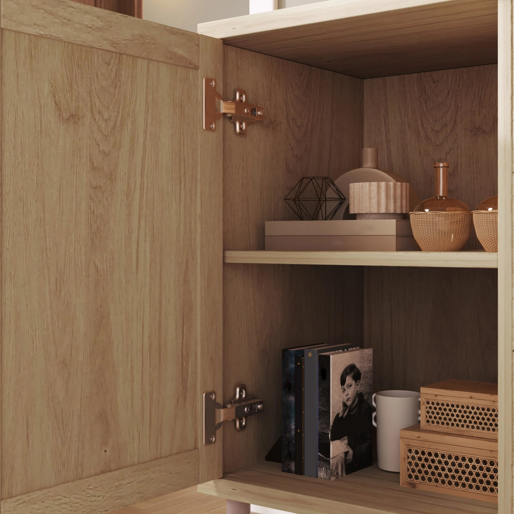 Credenza in MDF e metallo 120x40x75 cm con 2 ante e 3 cassetti, rovere